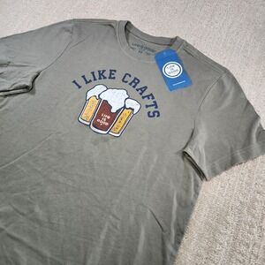 LIFE IS GOOD Shirt Men Medium Crusher I Like Crafts BEER NEW Moss Green